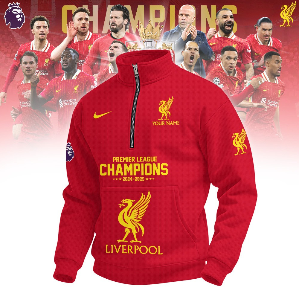 Custom Liverpool Champions Premier League Quarter Zip Sweatshirt 2025 25 Liverpool FC Merch