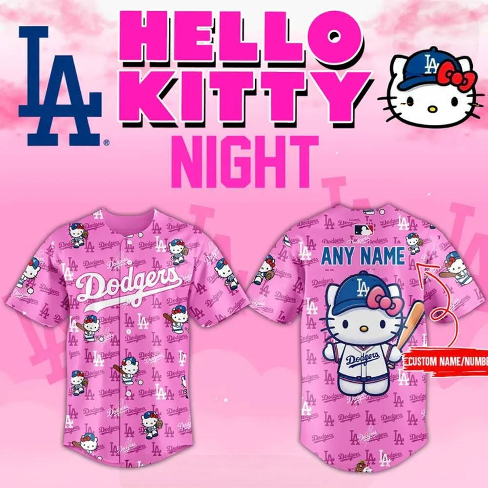 Custom Los Angeles Dodgers Hello Kitty Night Pink Baseball Jersey Baseball Enthusiast Gifts