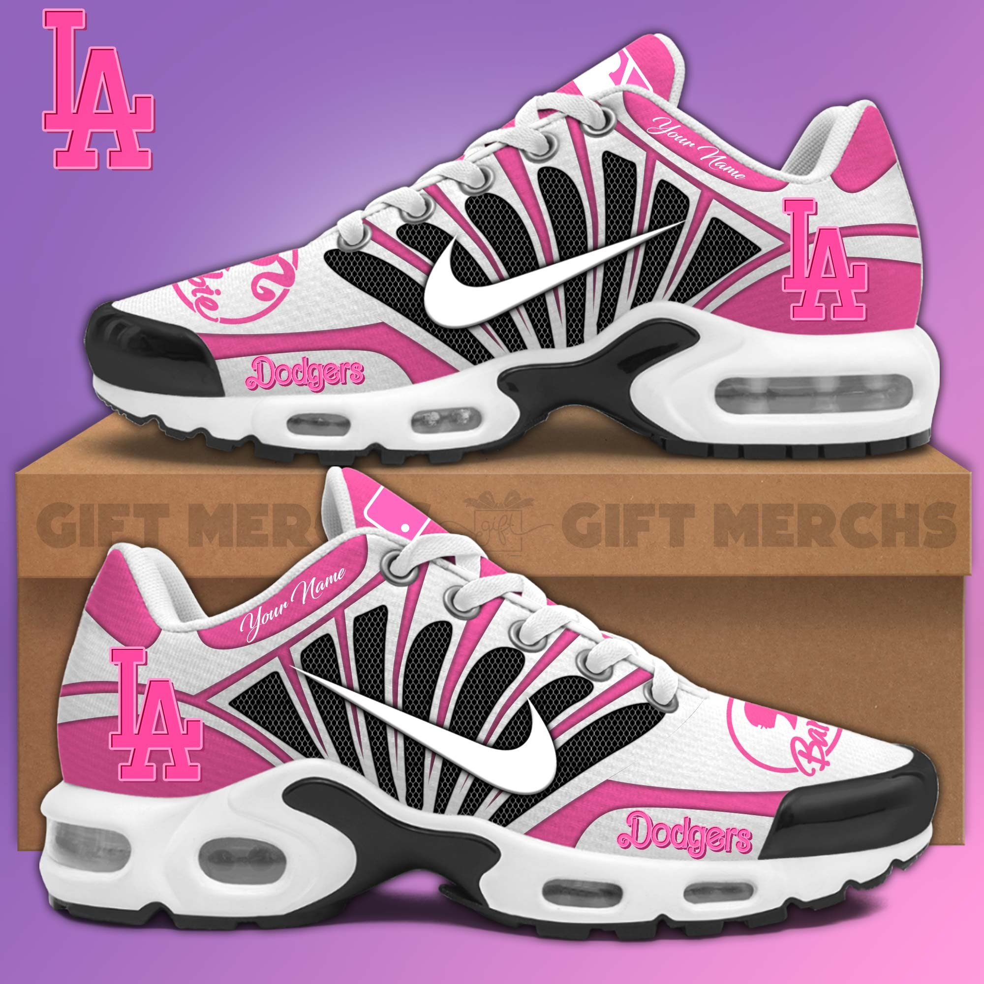 Custom Los Angeles Dodgers MLB x Barbie Night Game Air Max Plus Sneakers Merch Sport Shoes