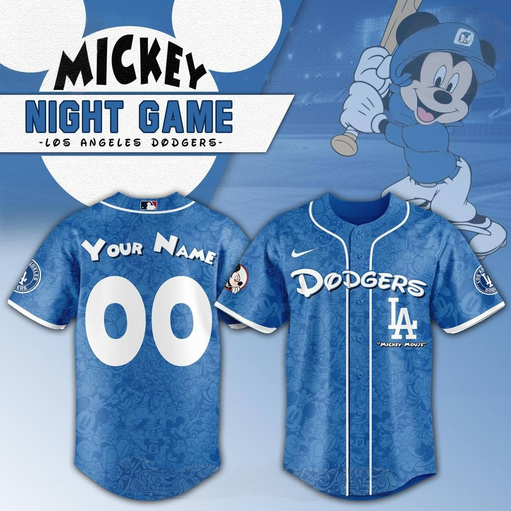 Custom Los Angeles Dodgers x Mickey Mouse Night Game Baseball Jersey Gift For Dudes