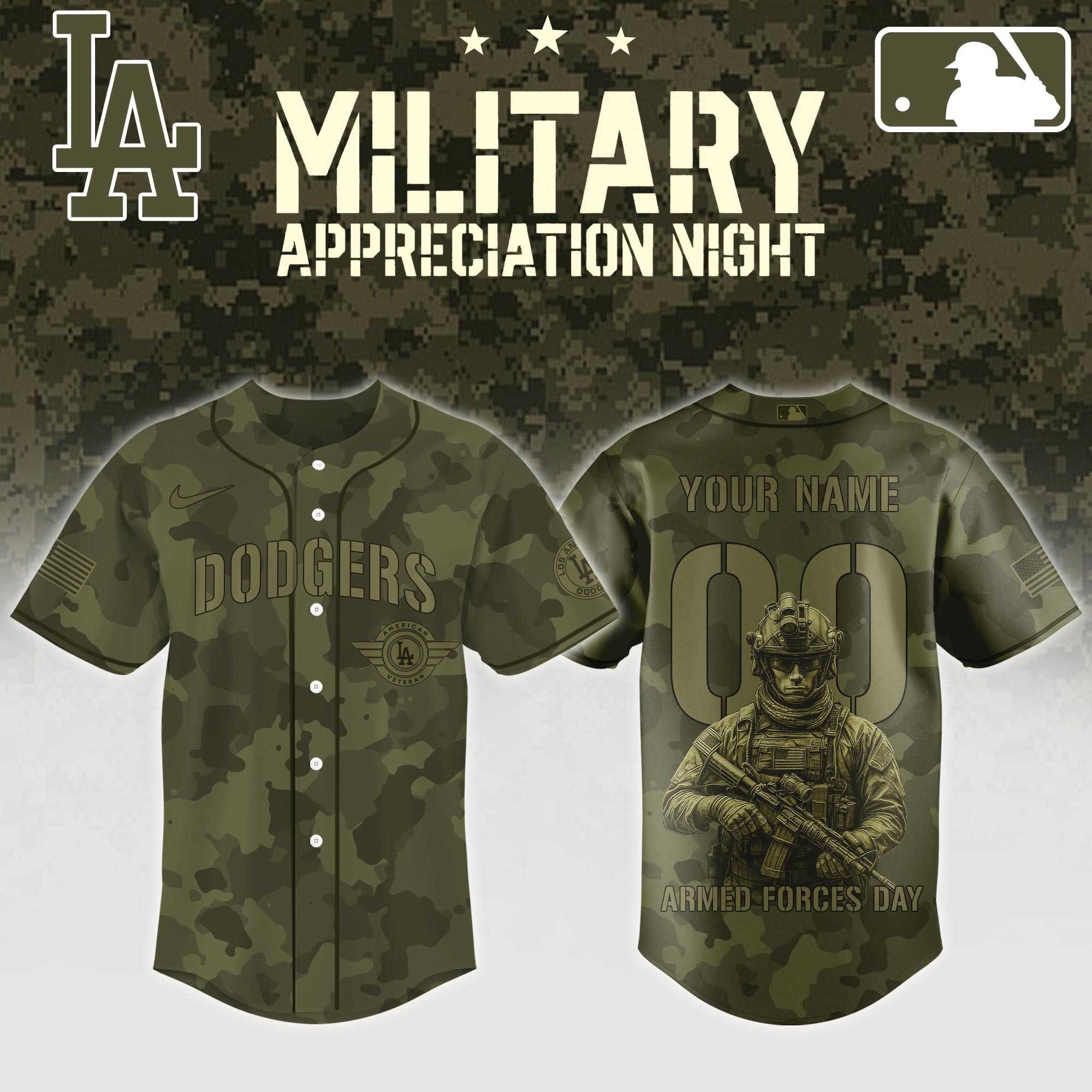 Custom Los Angeles Dodgers x MLB 2025 Armed Forces Day Night Jersey Cool Baseball Gifts