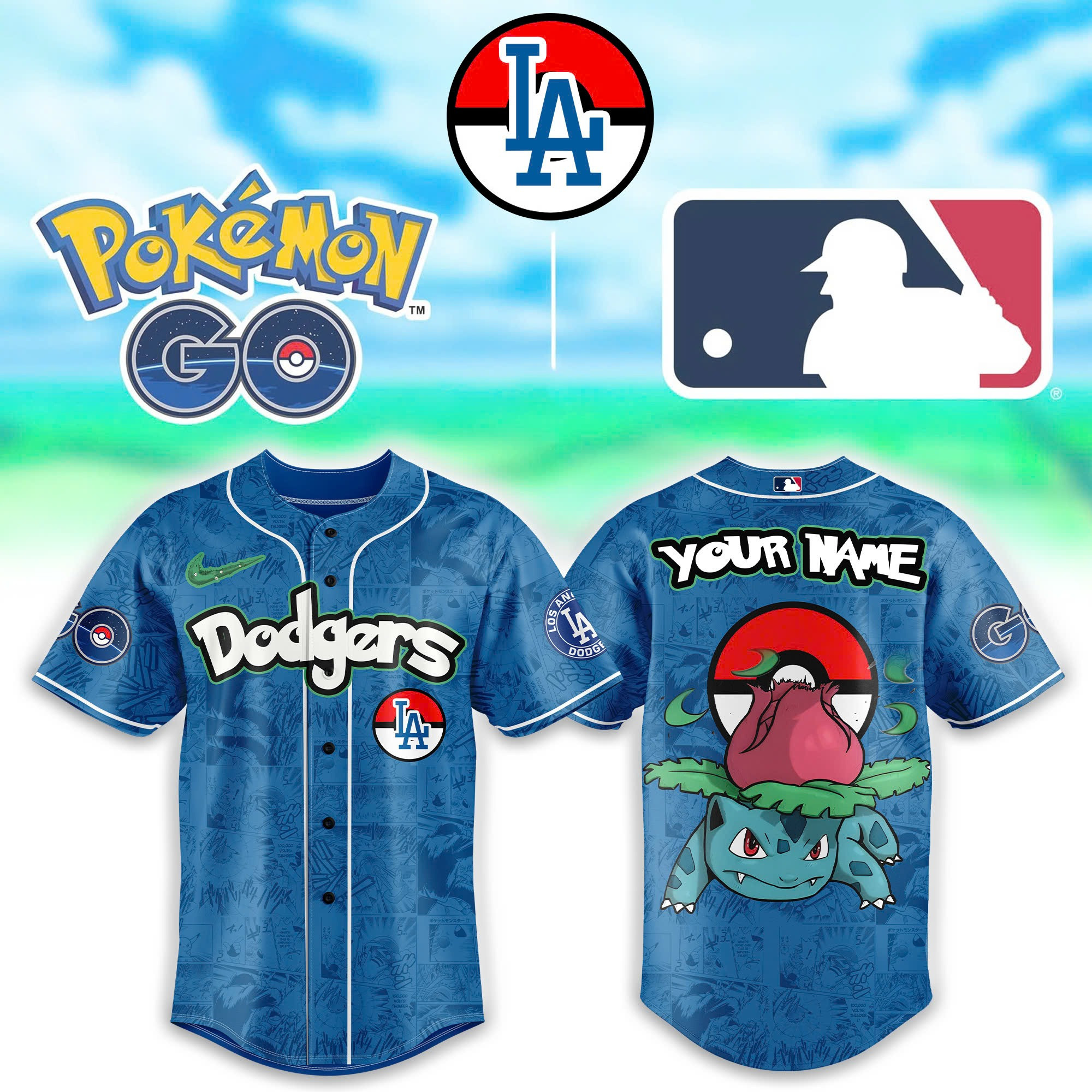 Custom Los Angeles Dodgers x Pokemon Go Bulbasaur Jersey Shirt Great Gifts For Basketball Fans