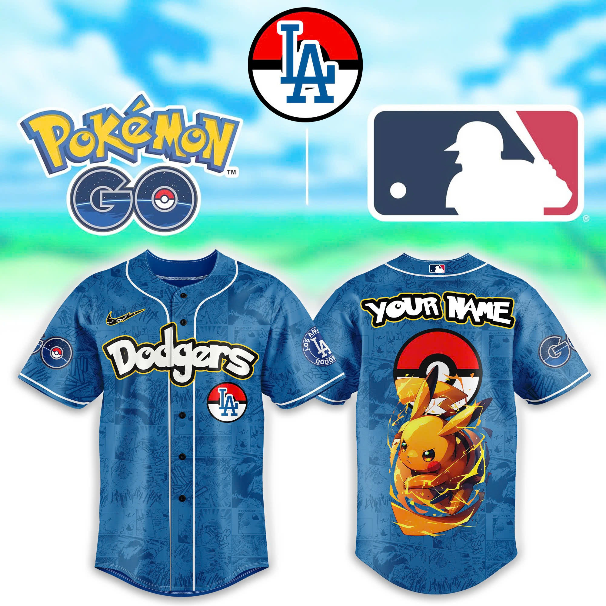 Custom Los Angeles Dodgers x Pokemon Go Pikachu Jersey Cool Baseball Gifts