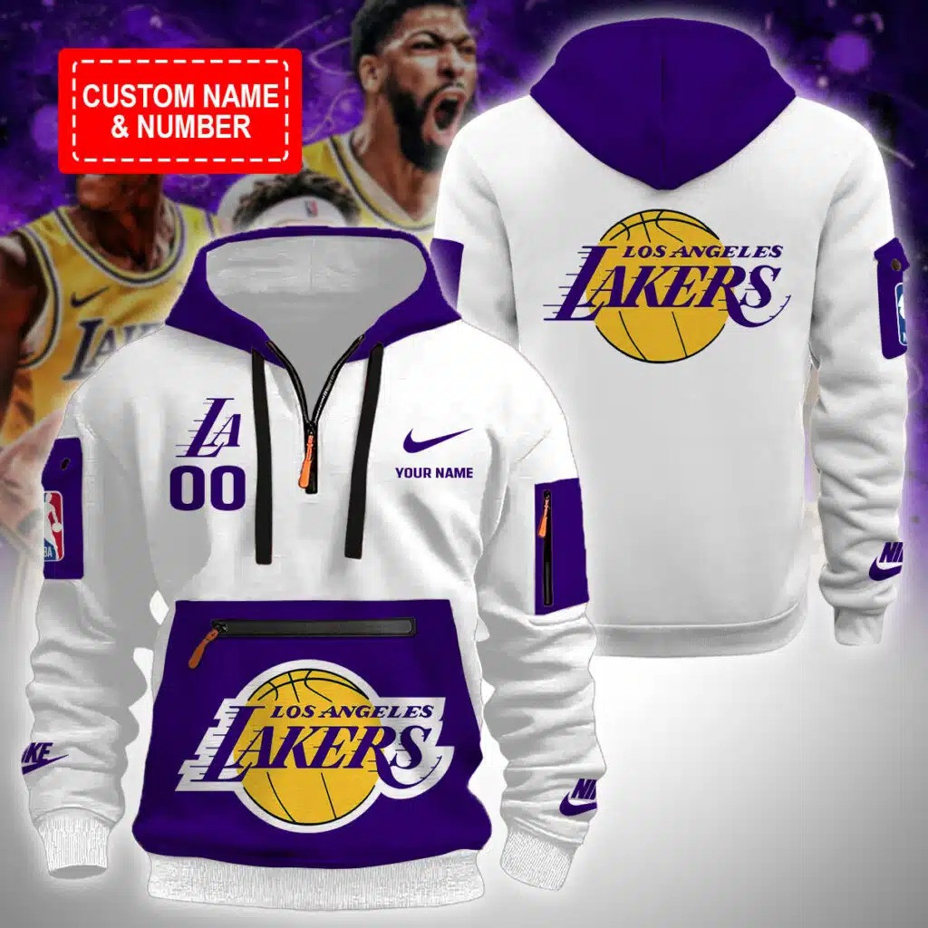 Custom Los Angeles Lakers Quarter Zip Hoodie Lakers Fan Merch Father's Day Gift Ideas