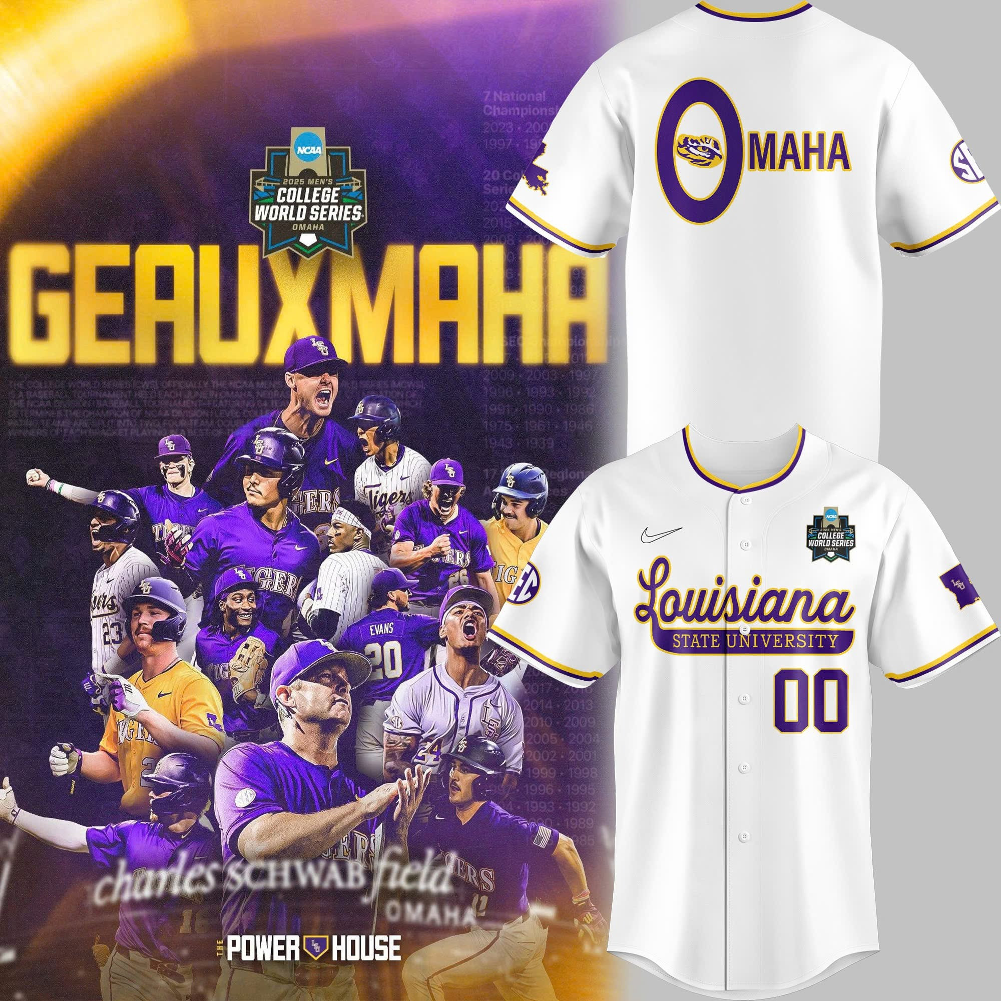 Custom Louisiana State University LSU Baseball Jersey Men's College World Series 2025 Merch