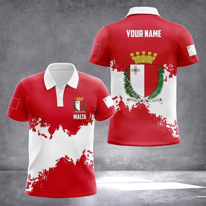 Custom Malta Coat Of Arms Flag Polo Shirt Maltese Flag Malta Men's Clothing Gift Ideas