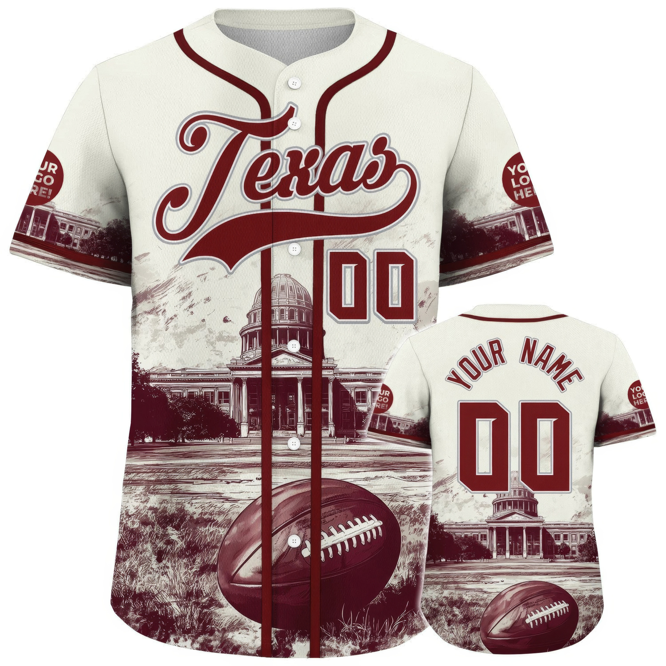 Custom Maroon White Texas Austin City State Capital American Football Baseball Jersey