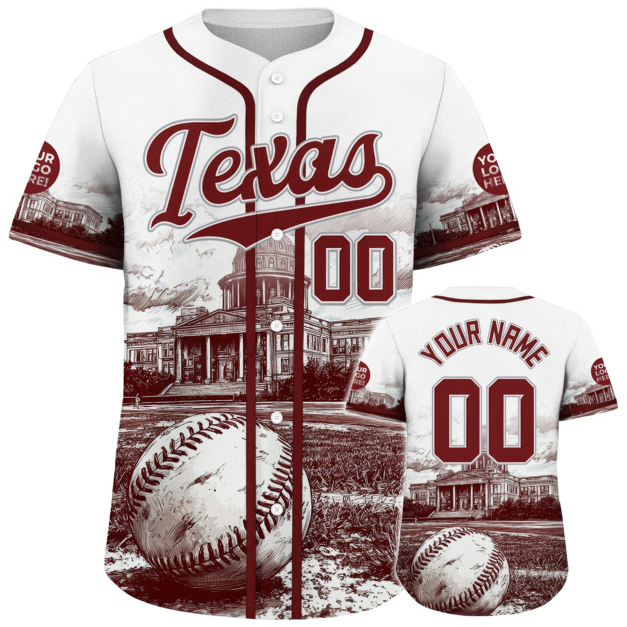 Custom Maroon White Texas Austin City State Capital Baseball Jersey Fans Gifts
