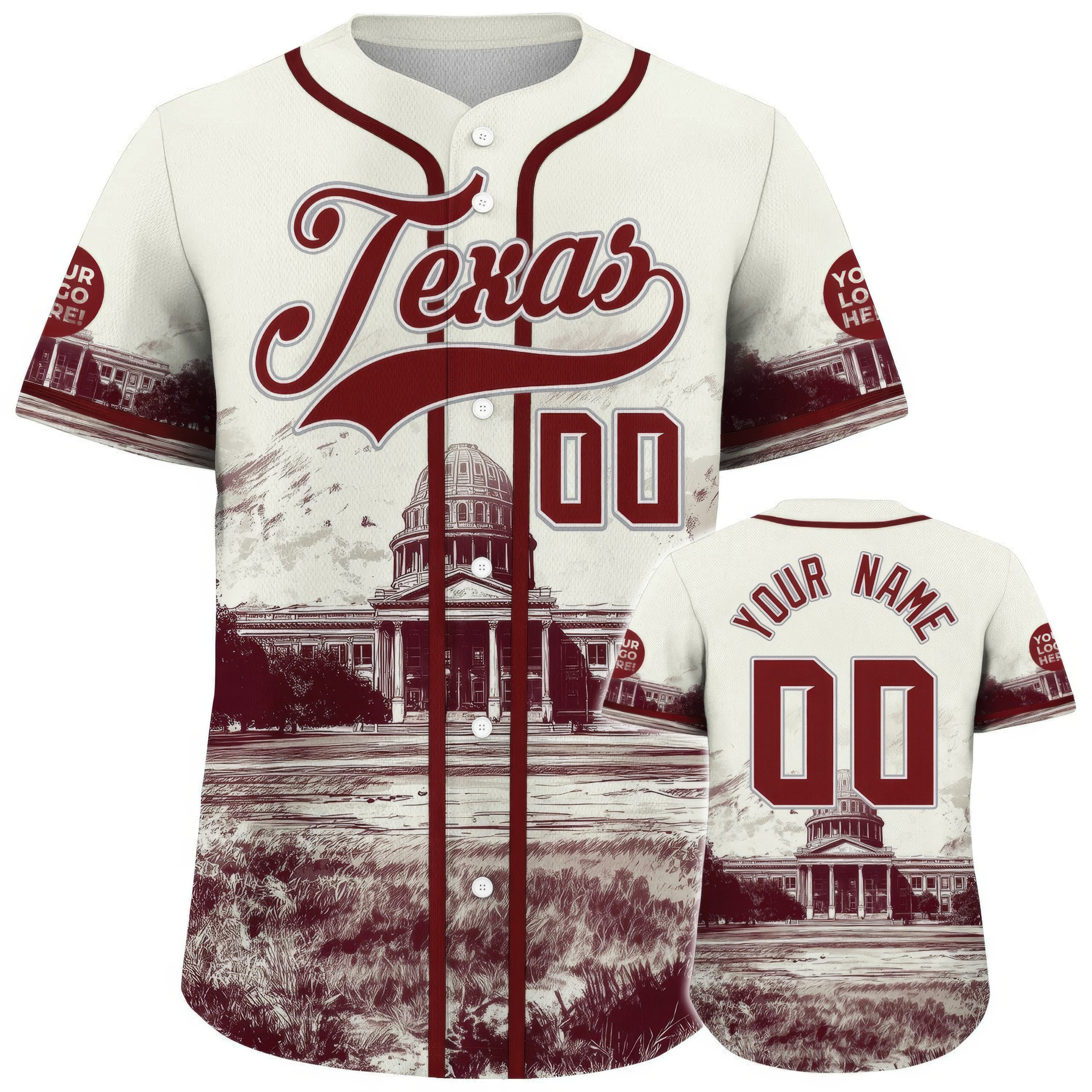 Custom Maroon White Texas Austin City State Capital Baseball Jersey Gift For Fans