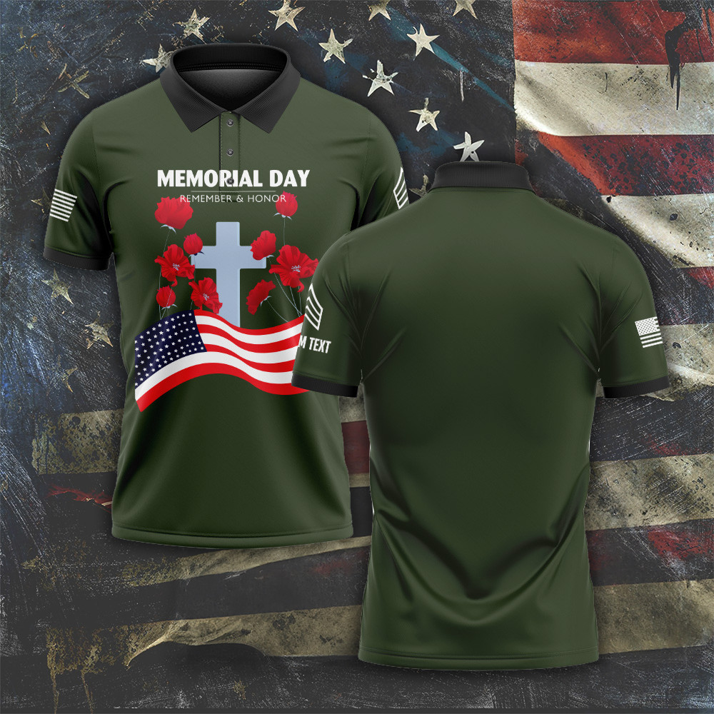 Custom Memorial Day Remember And Honor Polo Shirt Veteran Army Patriotic Golf Shirt Gifts