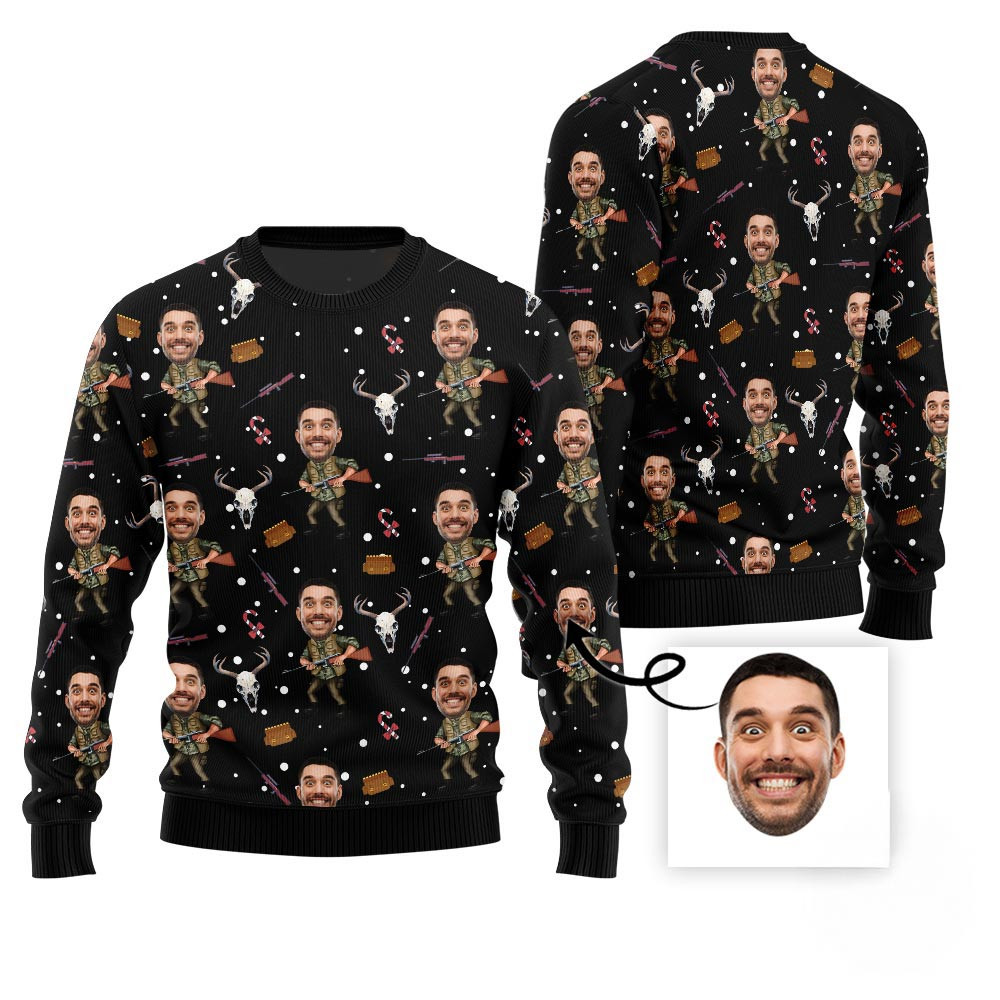 Custom Men Faces Hunting Ugly Christmas Sweater Ugly Christmas Sweaters For Sale