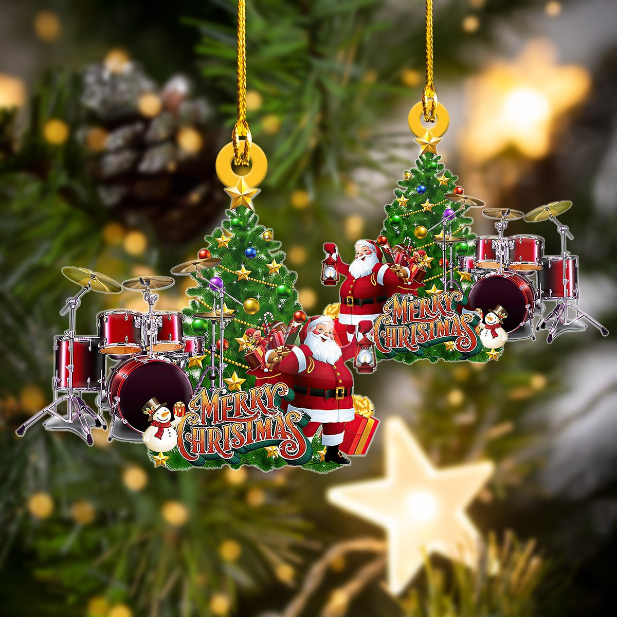 Custom Merry Christmas Drum Pine Tree Shaped Ornament Gift for Drum Player