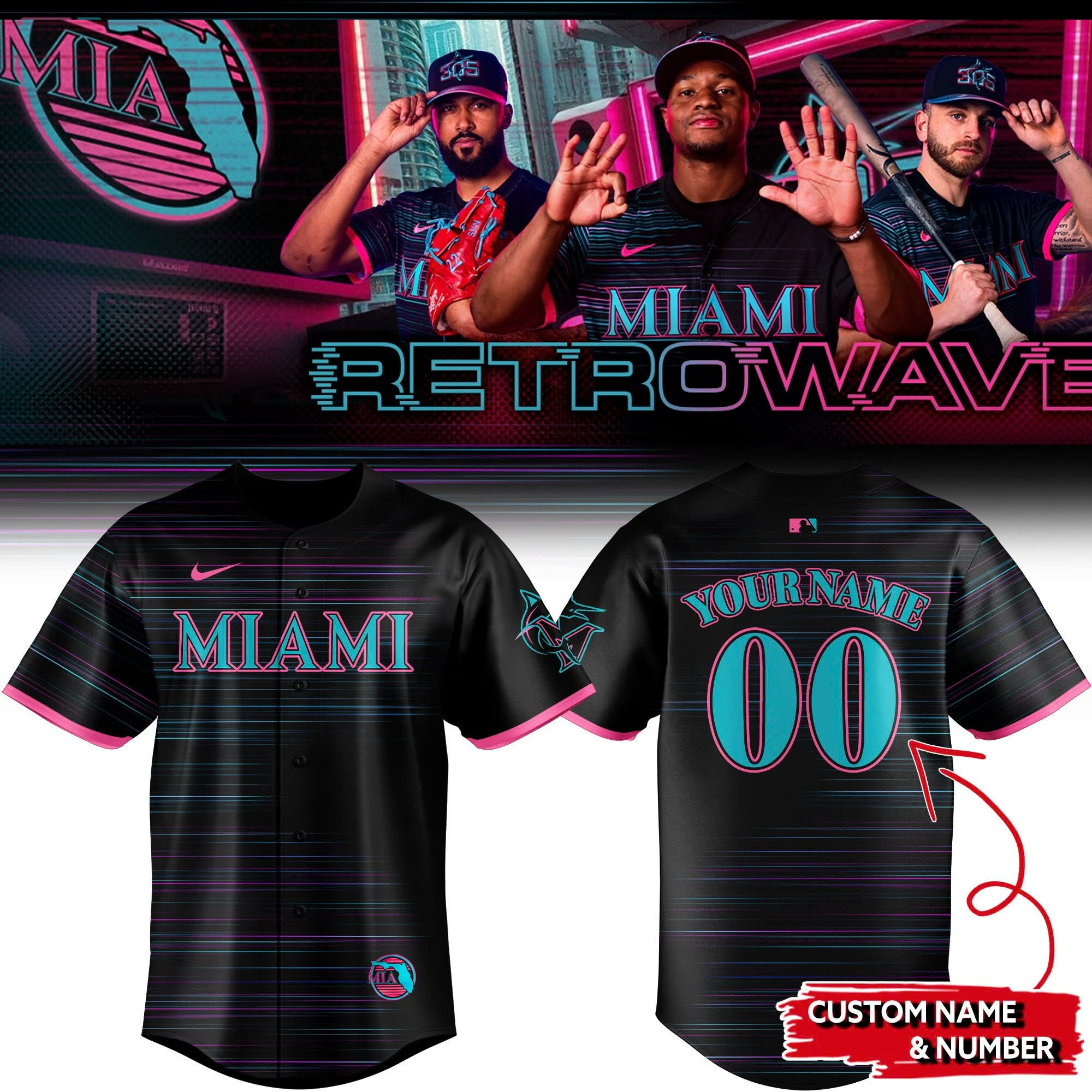 Custom Miami Marlins 2025 City Connect Jersey Gift For Miami Marlins Fans