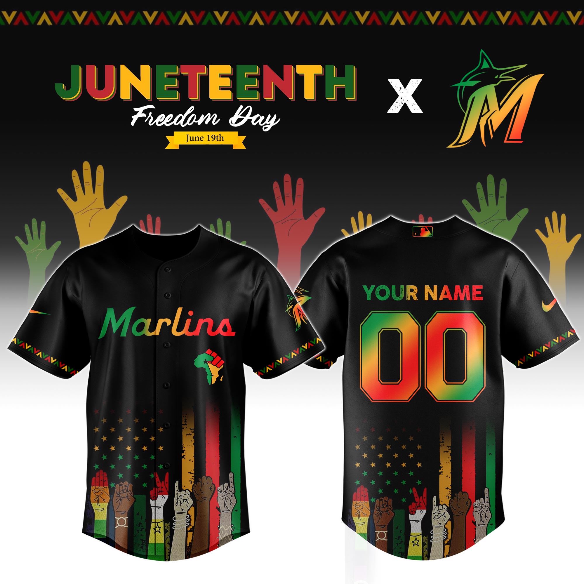 Custom Miami Marlins x Juneteenth Jersey 2025 Baseball Gifts Ideas