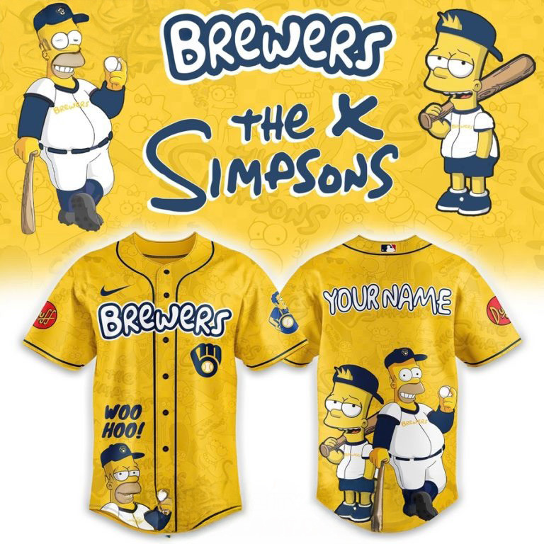 Custom Milwaukee Brewers Mix The Simpsons Heritage Baseball Jersey Gifts For Fans