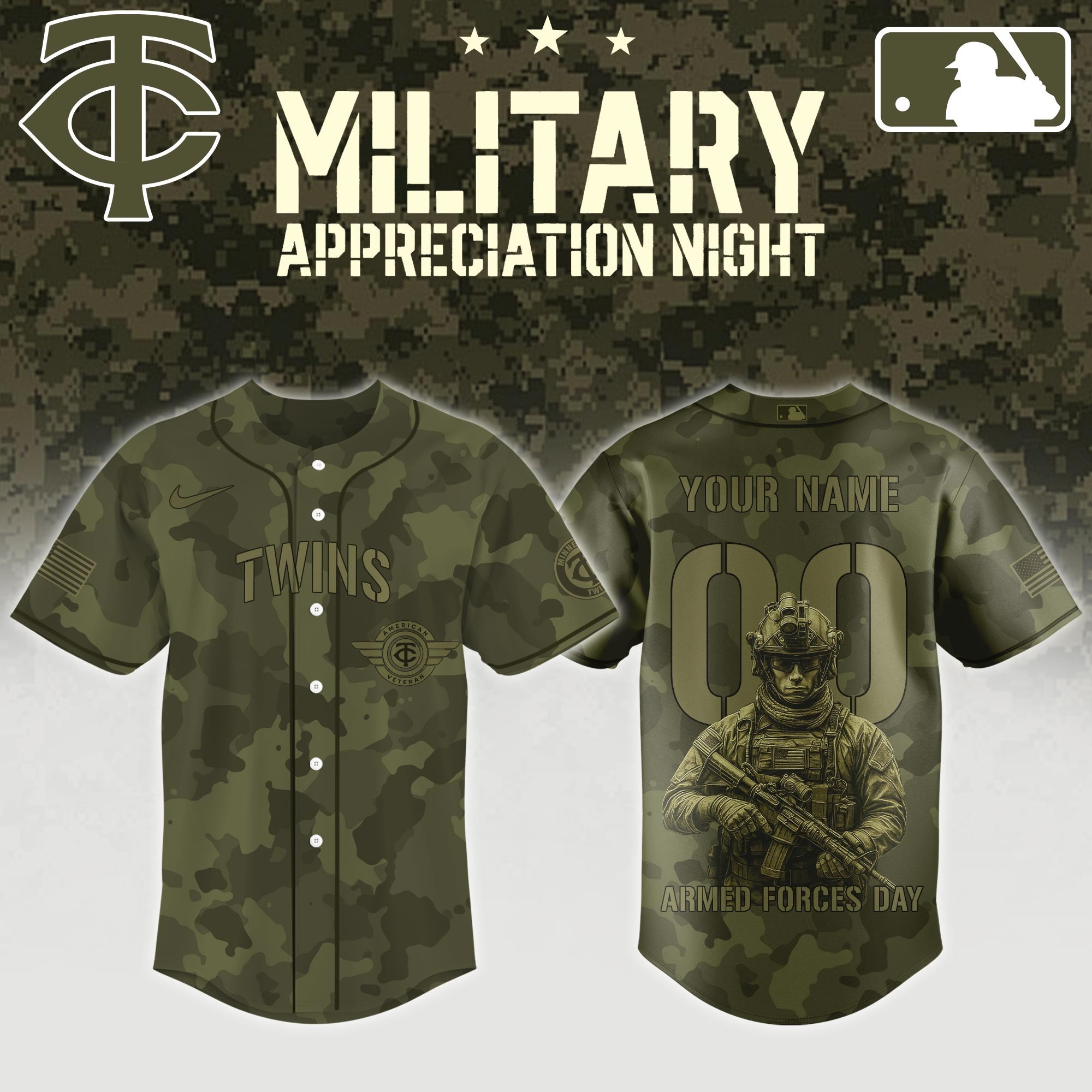 Custom Minnesota Twins x MLB 2025 Armed Forces Day Night Jersey Cool Gifts For Baseball Lovers