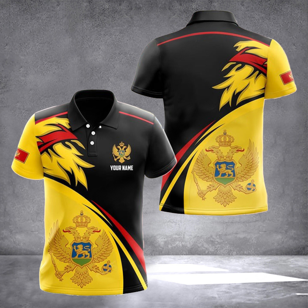 Custom Montenegro Coat Of Arms Fire Polo Shirt Montenegro Lover Patriotic Clothing Men