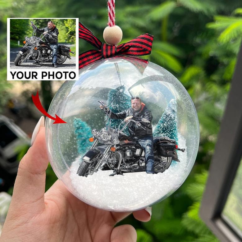 Custom Motorbike Image Snowball Ornament Photo Christmas Ornaments Gifts For Bikers