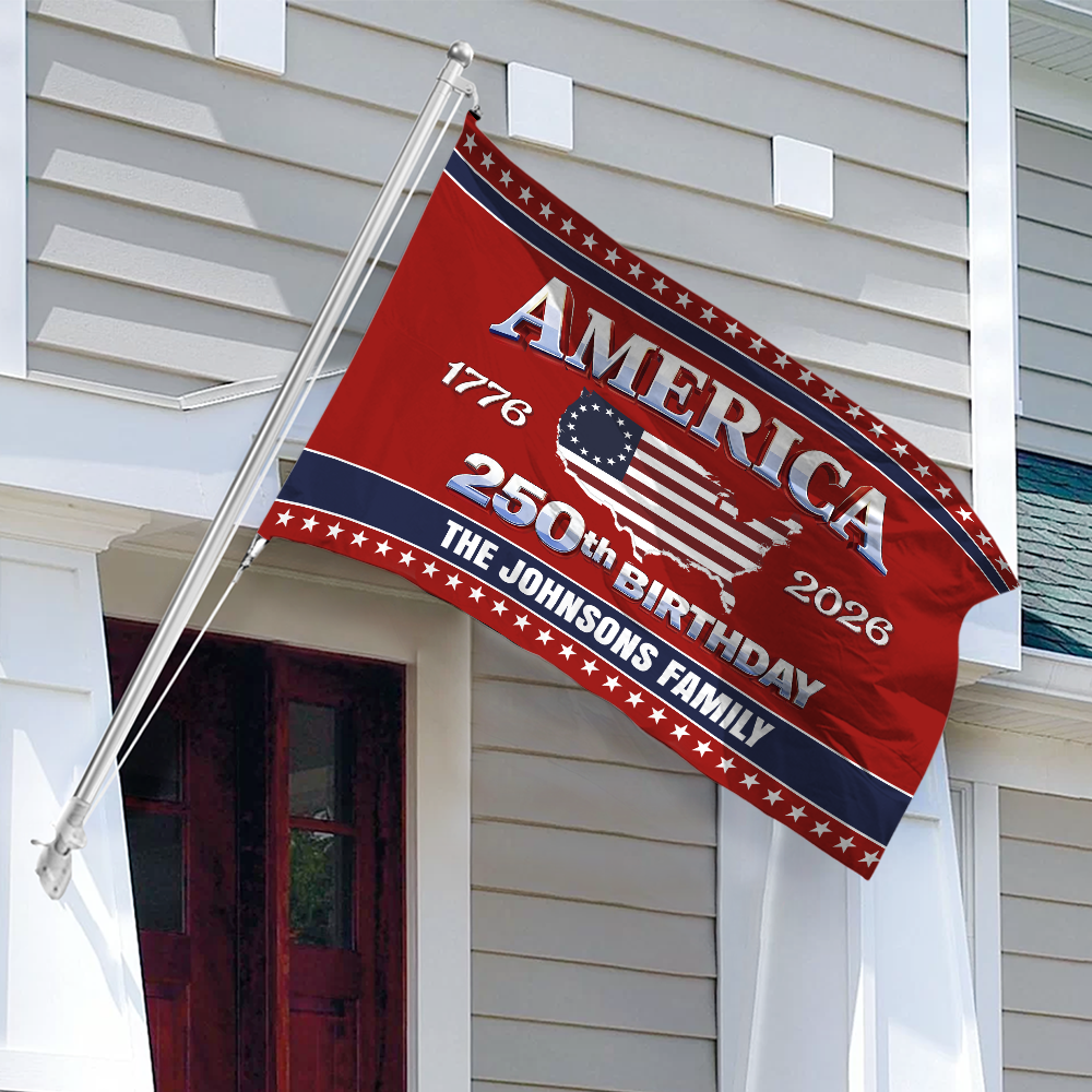 Custom Name 250th Anniversary Usa House Flag America 250 Merchandise Patriotic Birthday Gifts