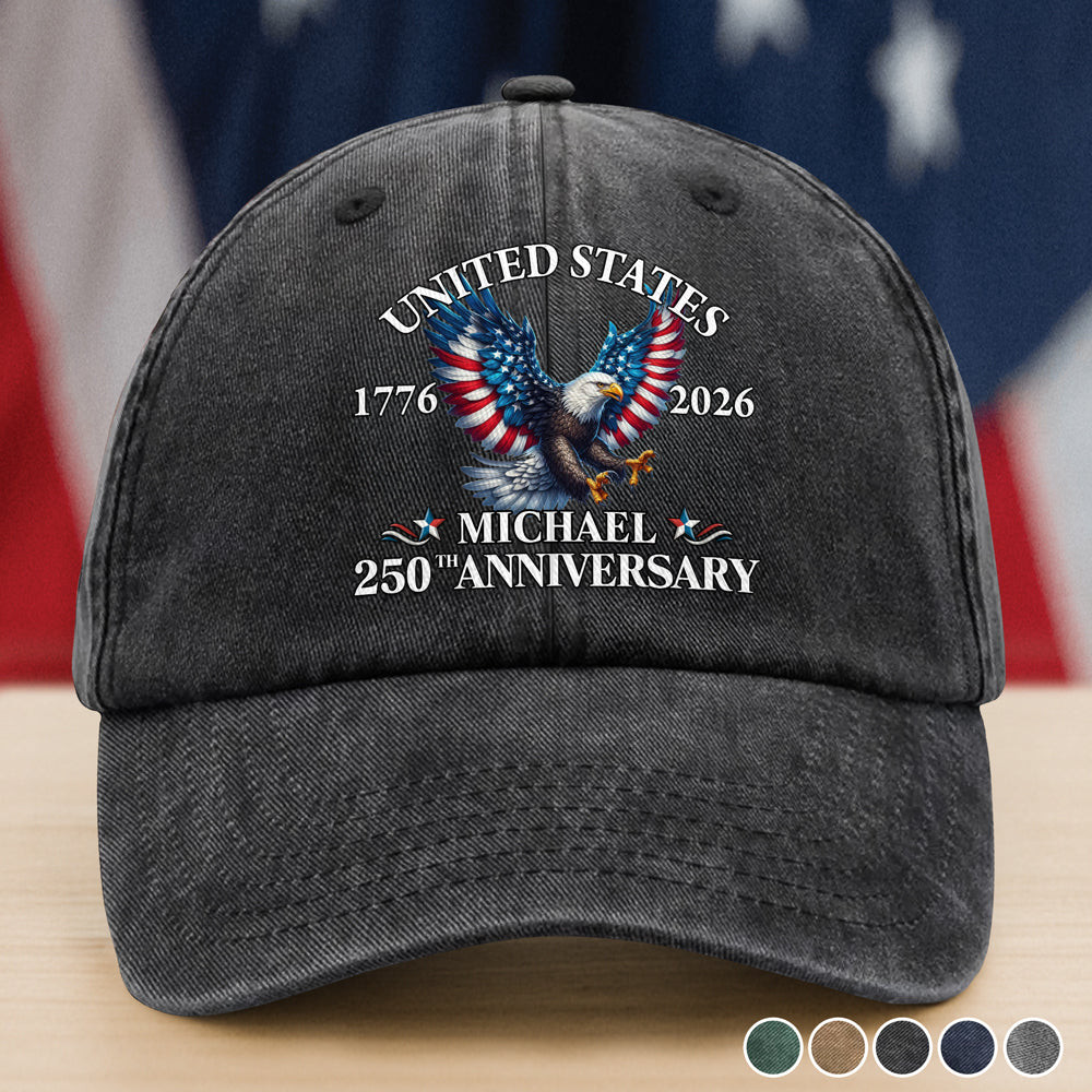 Custom Name America Proud Then And Now Washed Denim Baseball Cap America 250 Merchandise Patriotic Mothers Day Gifts
