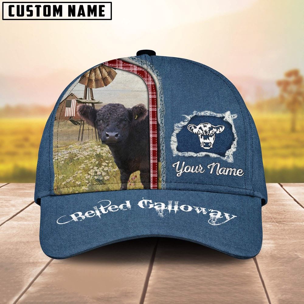 Custom Name And Cattle Breeds Belted Galloway Jean Pattern Classic Cap Farmer Baseball Cap Gift For Farmer