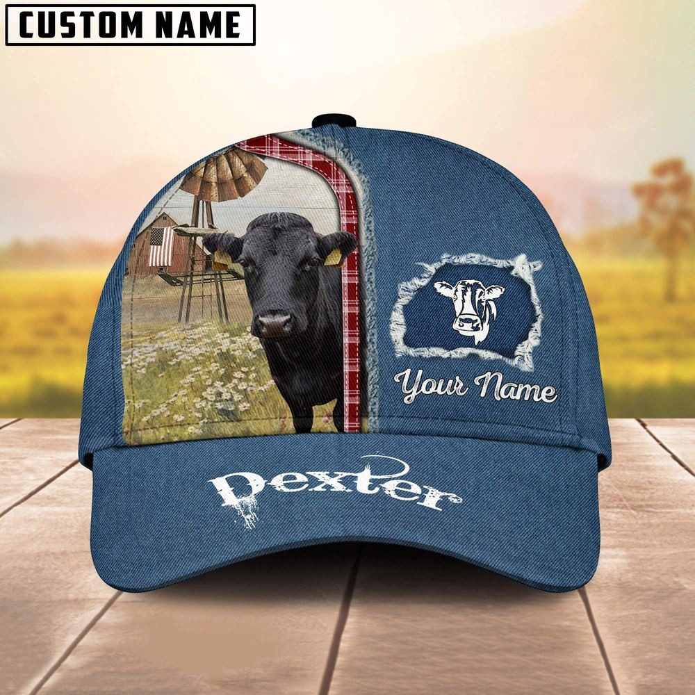 Custom Name And Cattle Breeds Dexter Jean Pattern Classic Cap Farmer Baseball Cap Gift For Farmer