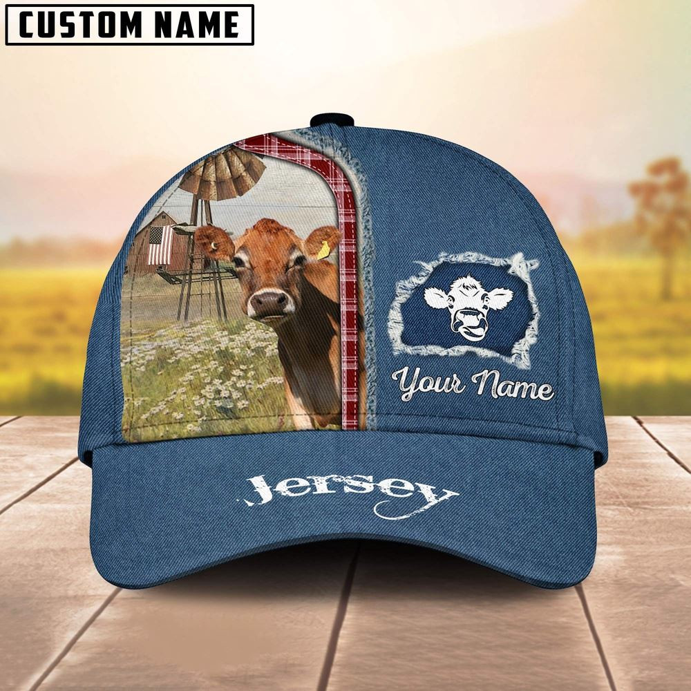 Custom Name And Cattle Breeds Jersey Jean Pattern Classic Cap Farmer Baseball Cap Gift For Farmer