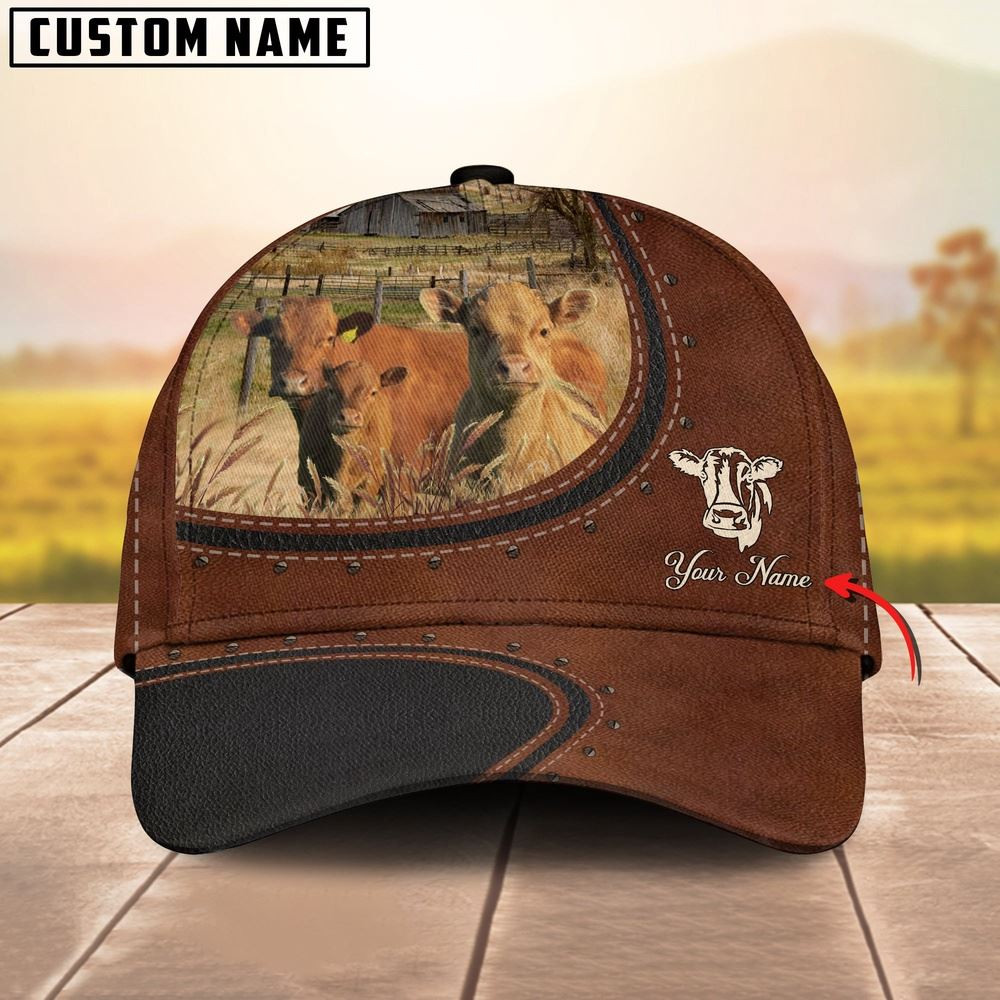 Custom Name And Dexter Cows Leather Pattern Classic Cap Farmer Baseball Cap Gift For Farmer