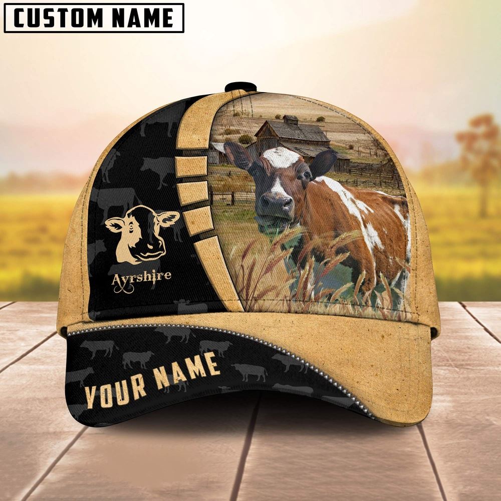 Custom Name Ayrshire Cattle 3D Cap Farm Cap Farmer Baseball Cap Gift For Farmer
