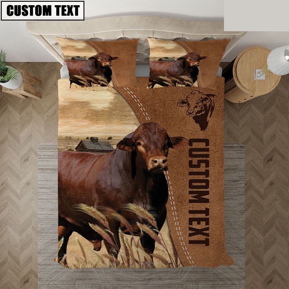 Custom Name Beefmaster Cattle Brown Farm Bedding Set Thoughtful Wedding Gifts