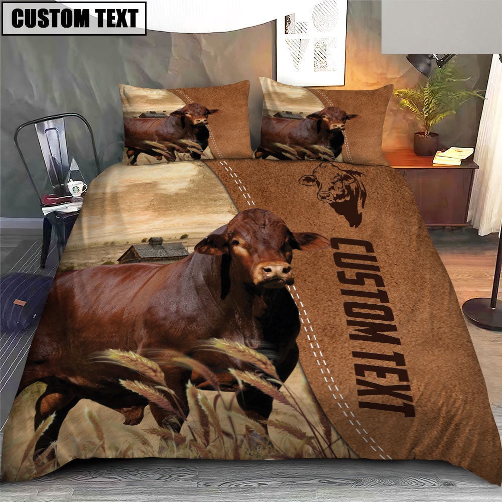 Custom Name Beefmaster Cattle Brown Farm Bedding Set Thoughtful Wedding Gifts