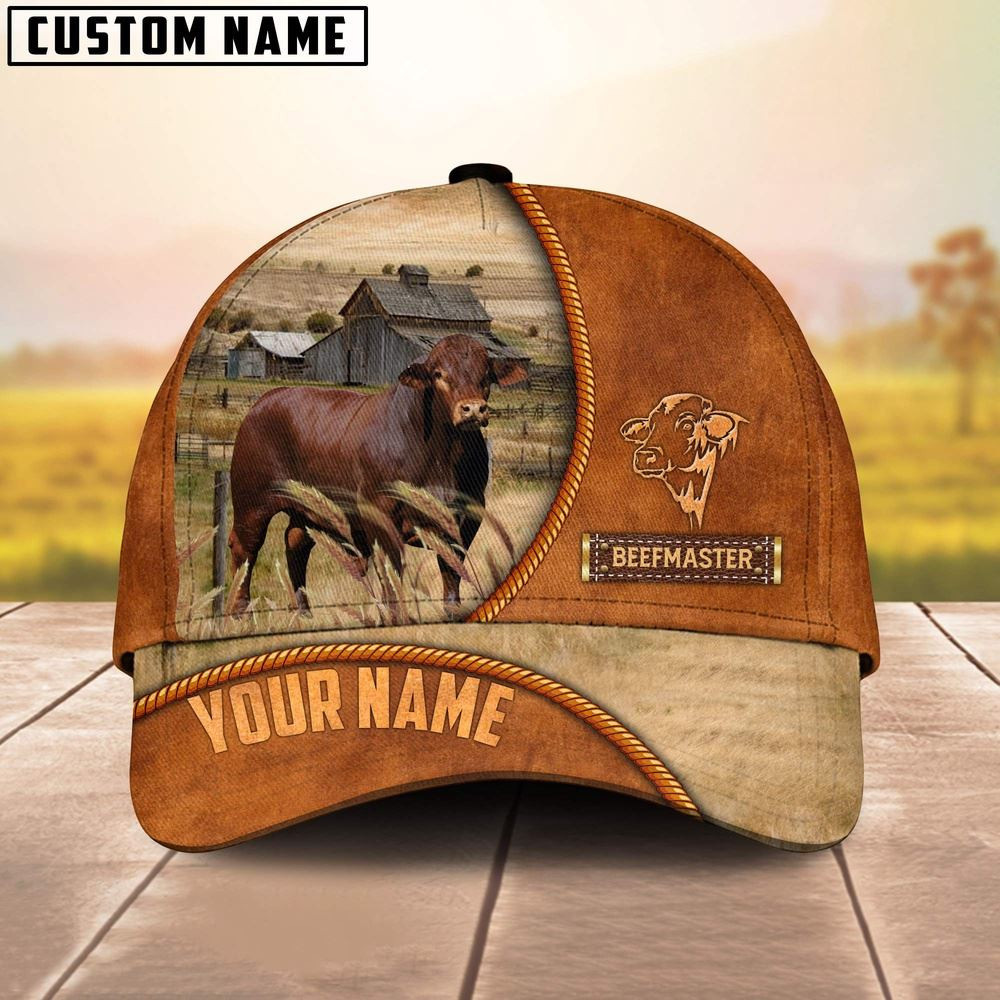 Custom Name Beefmaster Leather Pattern Cap Farm Cap Farmer Baseball Cap Gift For Farmer