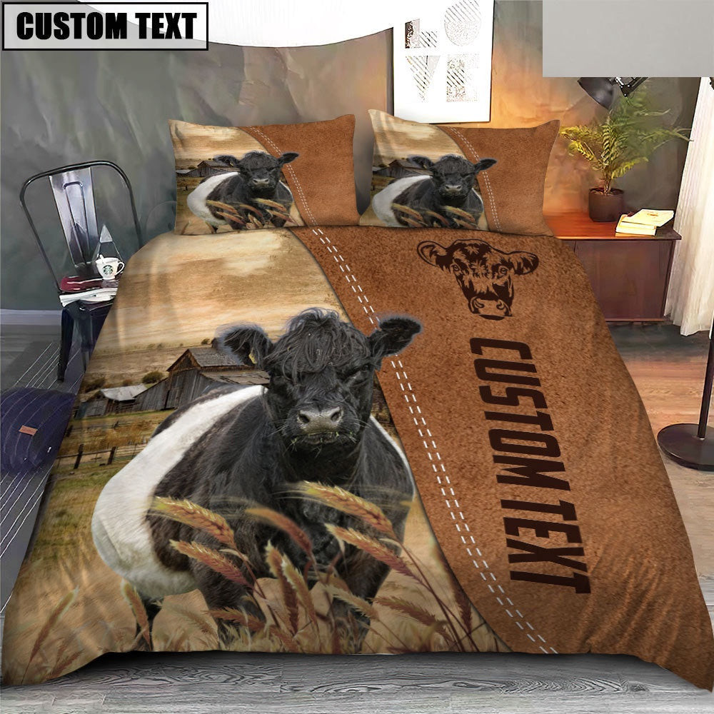 Custom Name Belted Galloway Cattle Brown Bedding Set Thoughtful Wedding Gifts