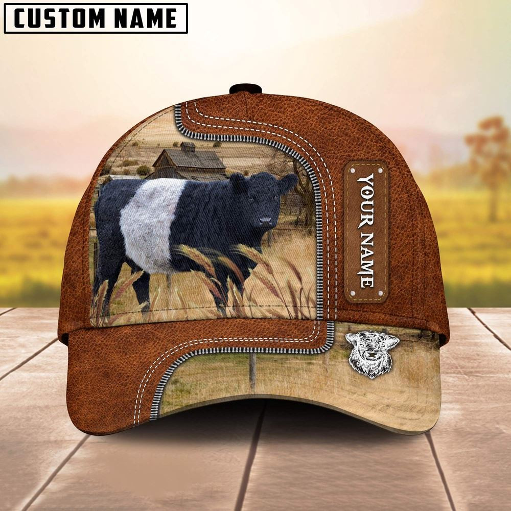 Custom Name Belted Galloway Cattle Cap On The Meadow Farm Cap Farmer Baseball Cap Gift For Farmer