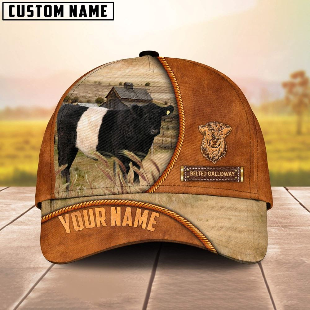 Custom Name Belted Galloway Leather Pattern Cap Farm Cap Farmer Baseball Cap Gift For Farmer