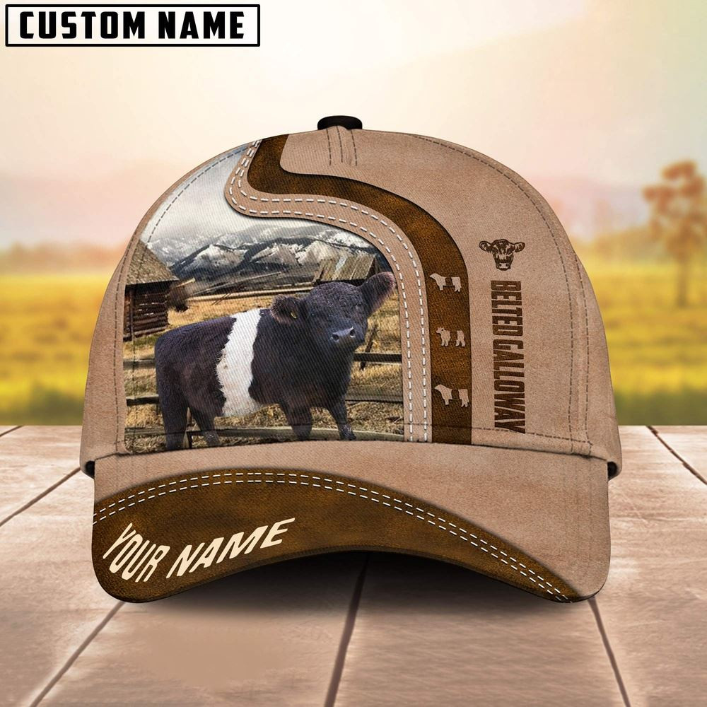 Custom Name Belted Galloway Light Brown Cap Farm Cap Farmer Baseball Cap Gift For Farmer