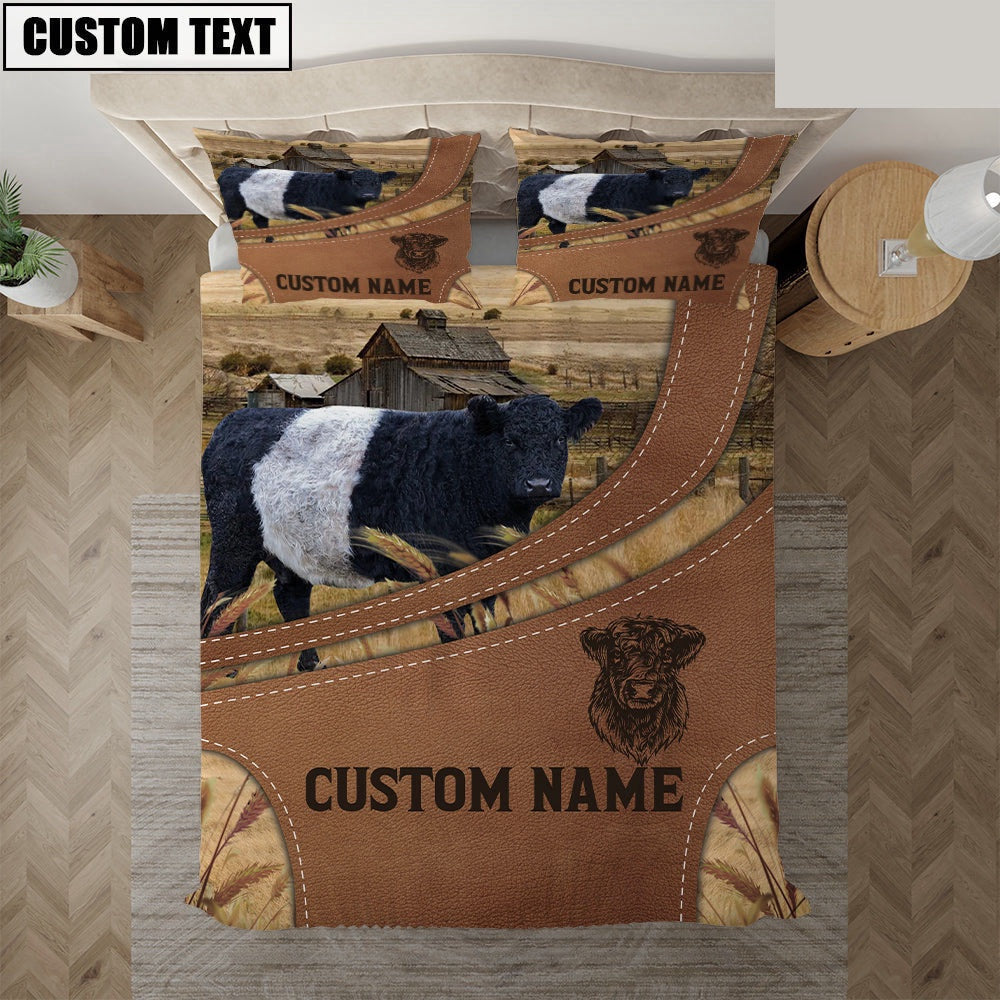 Custom Name Belted Galloway On Farm Bedding Set Thoughtful Wedding Gifts