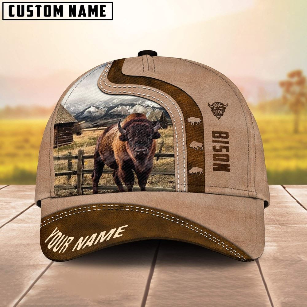 Custom Name Bison Cattle Light Brown Cap Farm Cap Farmer Baseball Cap Gift For Farmer