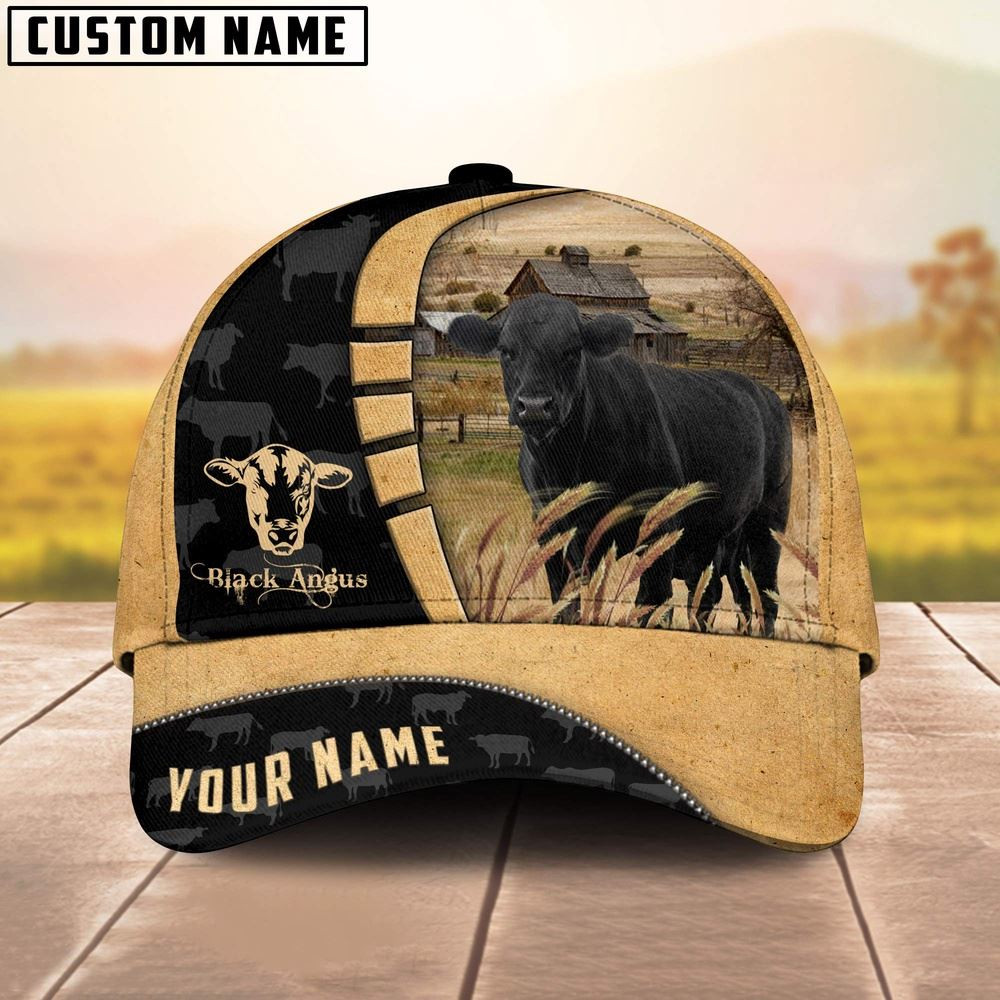 Custom Name Black Angus Cattle 3D Cap Farm Cap Farmer Baseball Cap Gift For Farmer