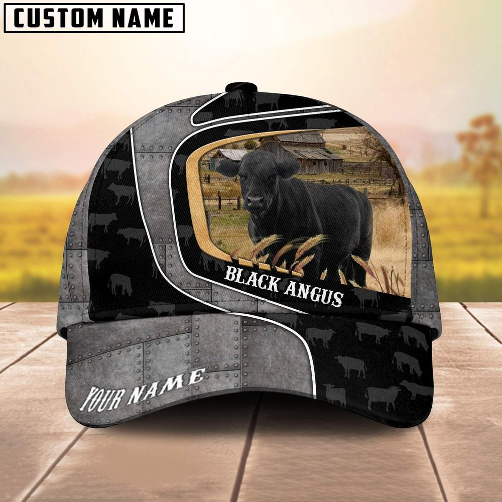 Custom Name Black Angus Metal Pattern Cap Farm Cap Farmer Baseball Cap Gift For Farmer