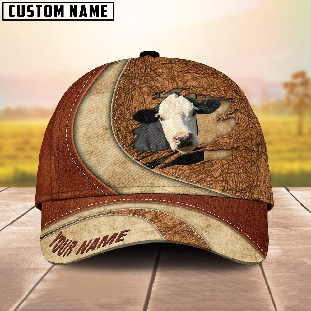 Custom Name Black Baldy Torn Leather Pattern Classic Cap Farm Cap Farmer Baseball Cap Gift For Farmer