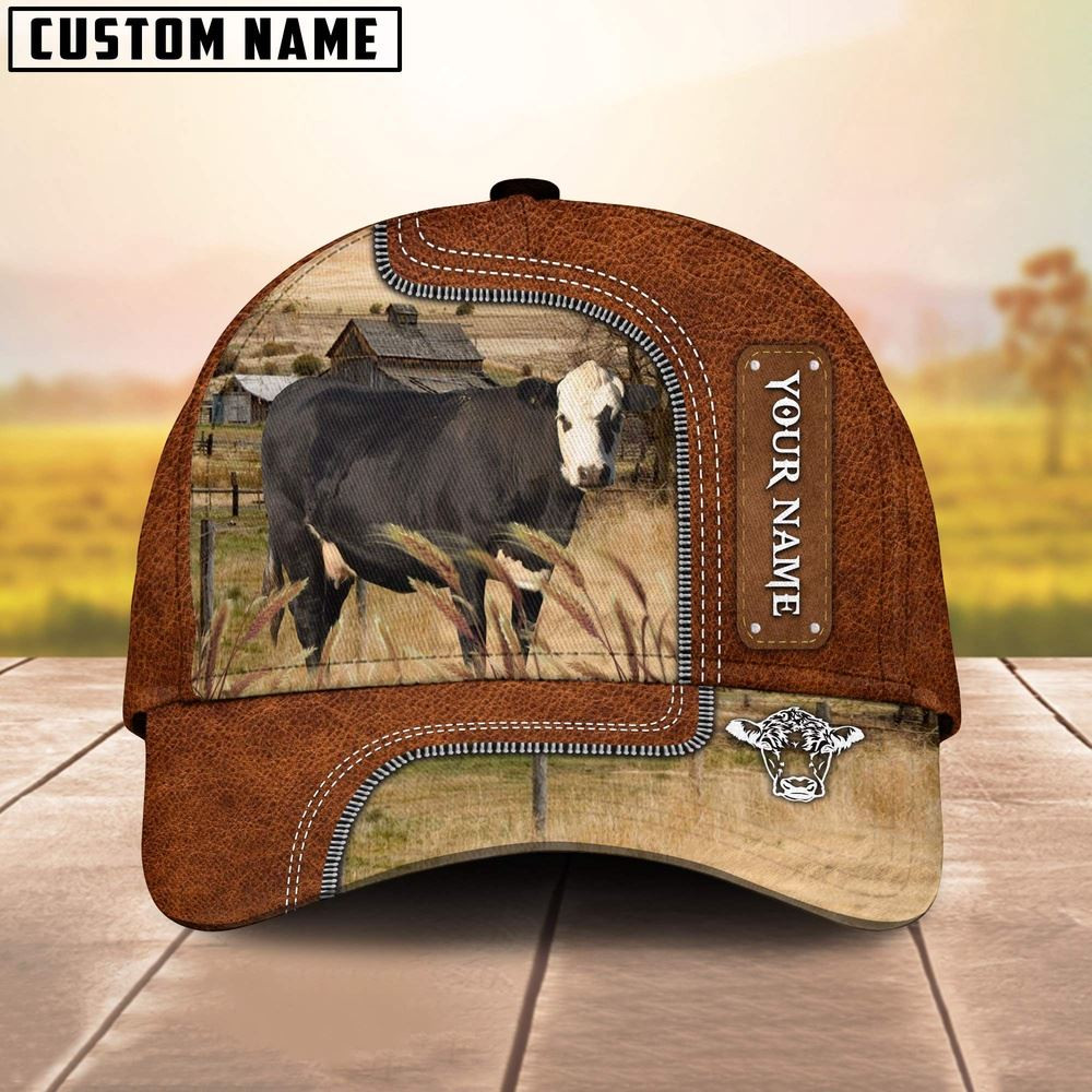 Custom Name Black Hereford Cattle Cap On The Meadow Farm Cap Farmer Baseball Cap Gift For Farmer