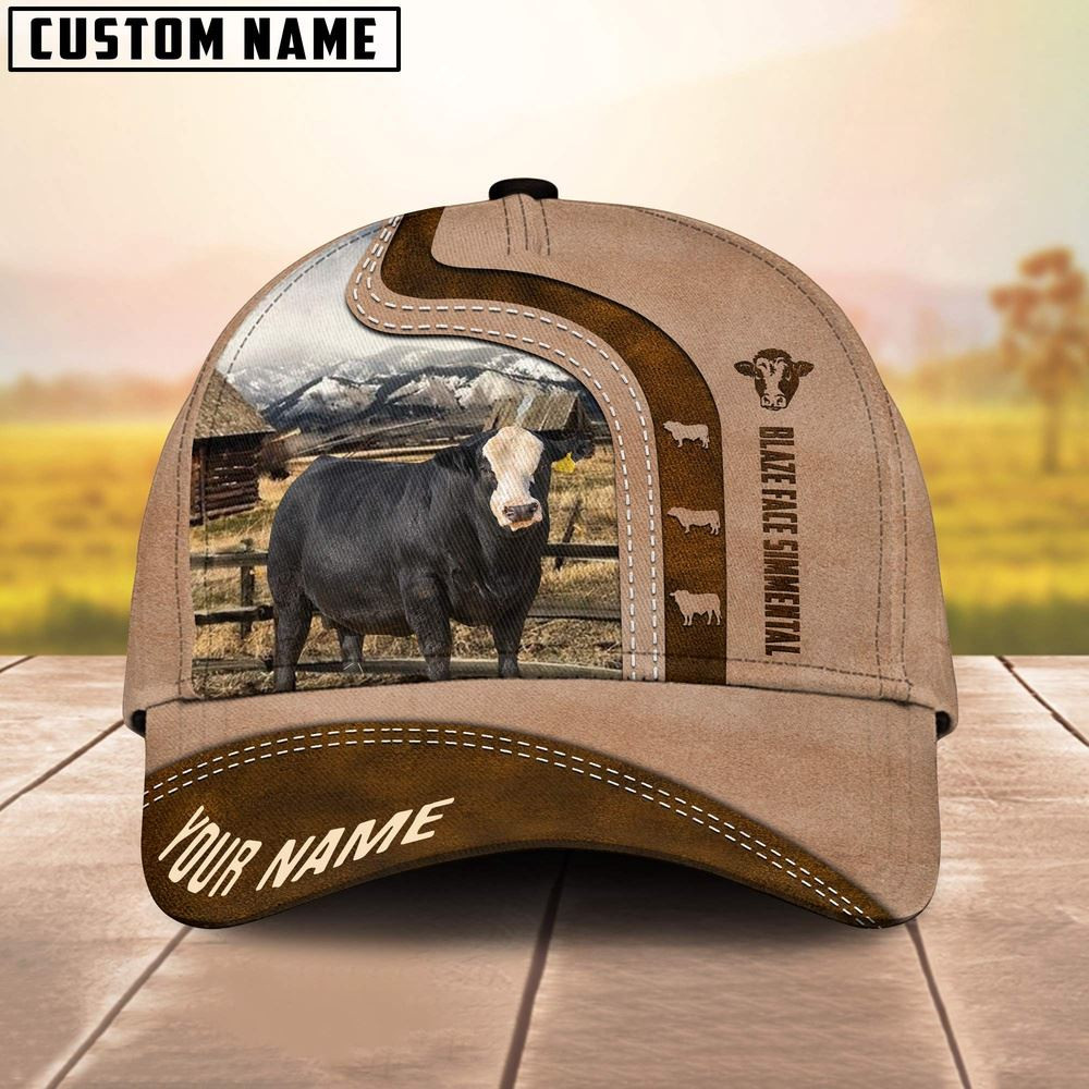 Custom Name Blaze Face Simmental Light Brown Cap Farm Cap Farmer Baseball Cap Gift For Farmer