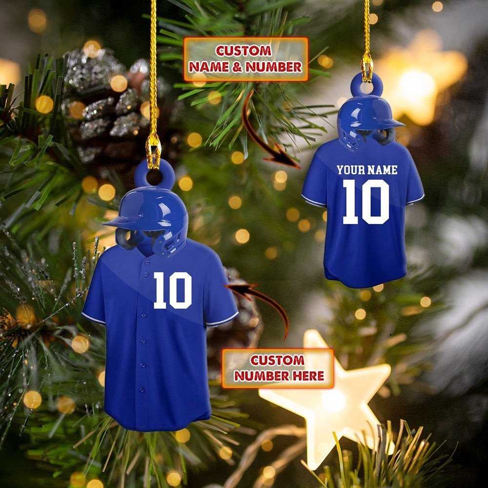 Custom Name Blue Baseball Uniform Shaped Christmas Ornament Perfect Gift for Baseball Player