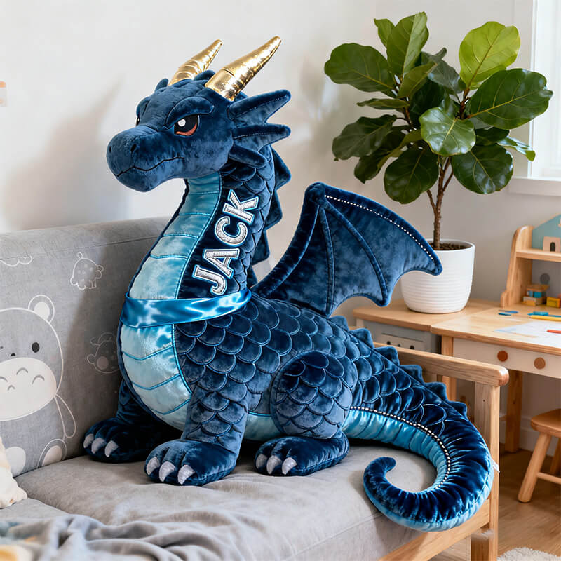Custom Name Blue Dragon Shaped Pillow 3D Plush Pillow Best Dragon Themed Gifts