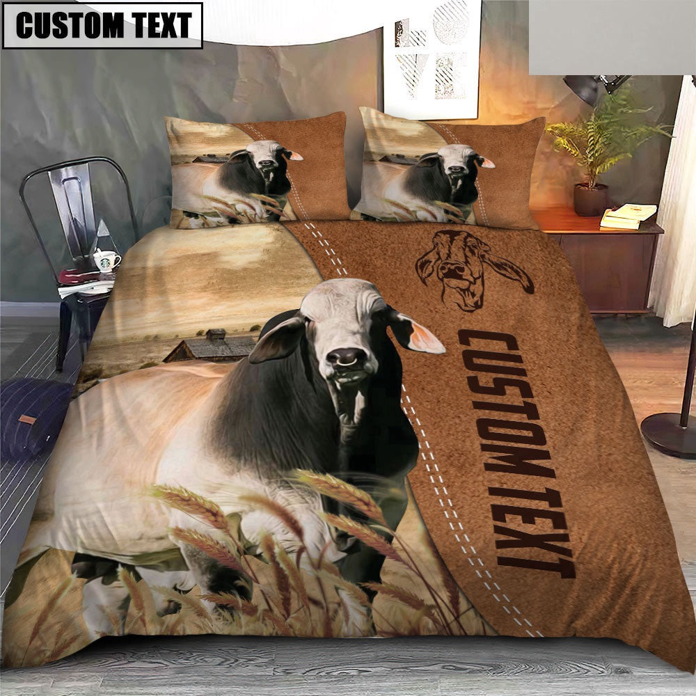 Custom Name Brahman Cattle Brown Bedding Set Best Anniversary Gifts For Couples