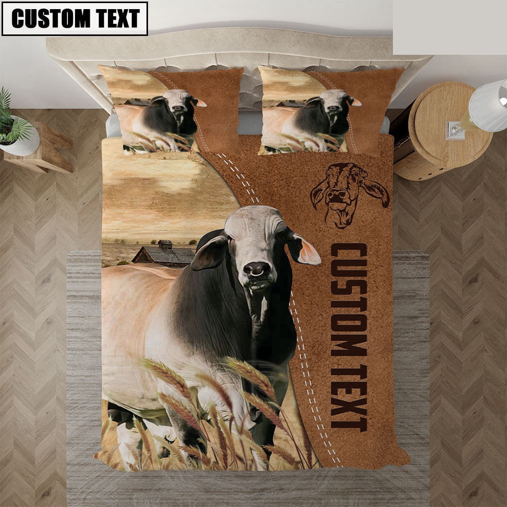 Custom Name Brahman Cattle Brown Bedding Set Best Anniversary Gifts For Couples