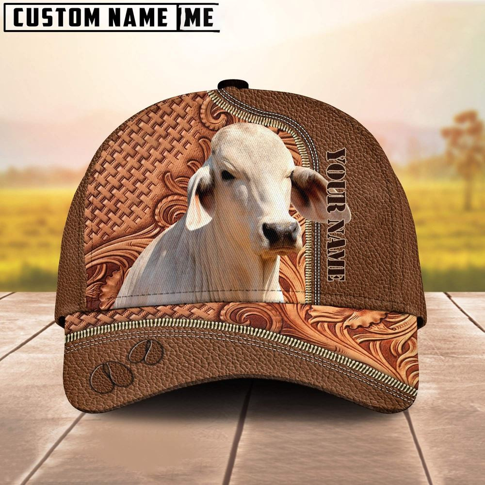 Custom Name Brahman Leather Carving Patterns Cap Farm Cap Farmer Baseball Cap Gift For Farmer