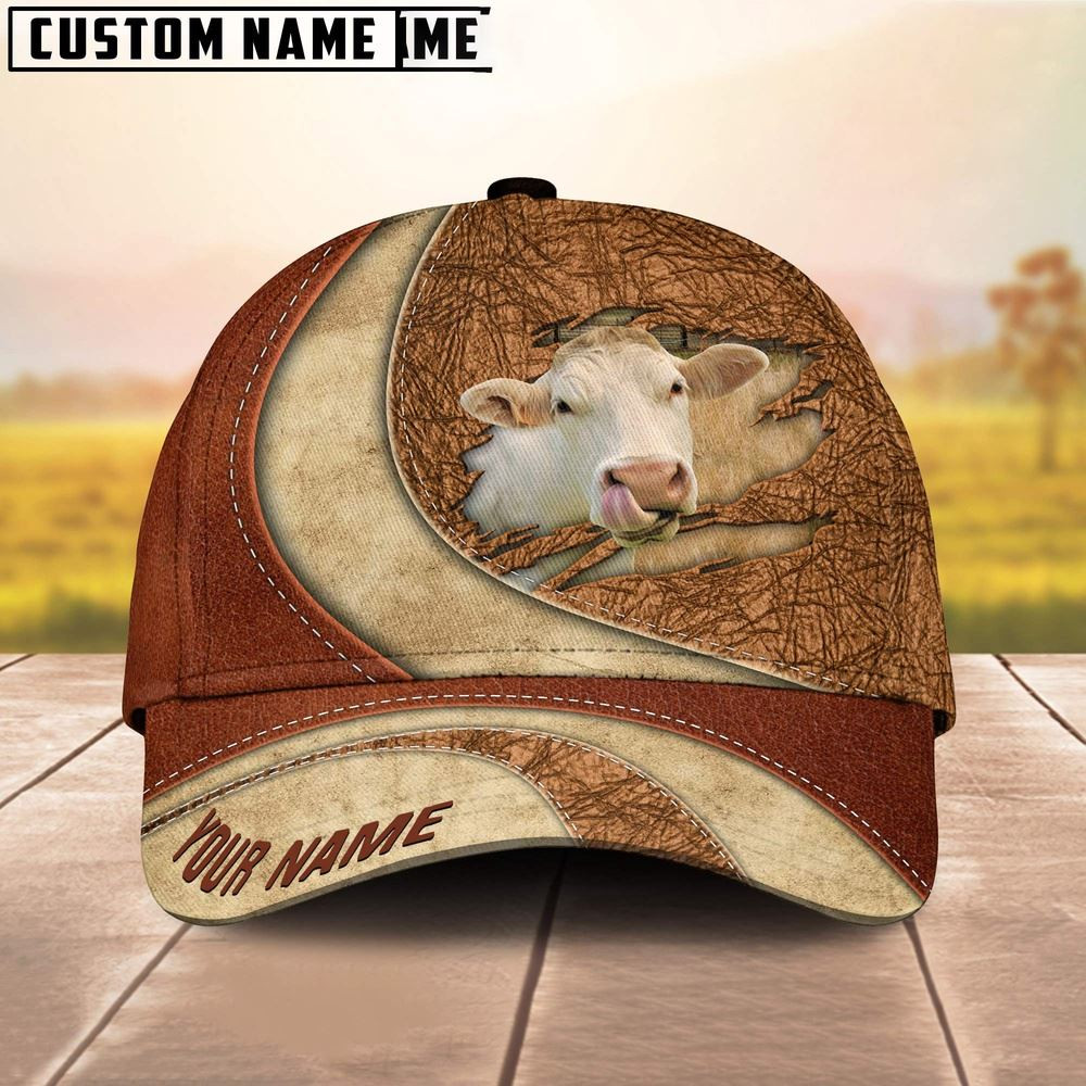 Custom Name Brahman Torn Leather Pattern Classic Cap Farm Cap Farmer Baseball Cap Gift For Farmer