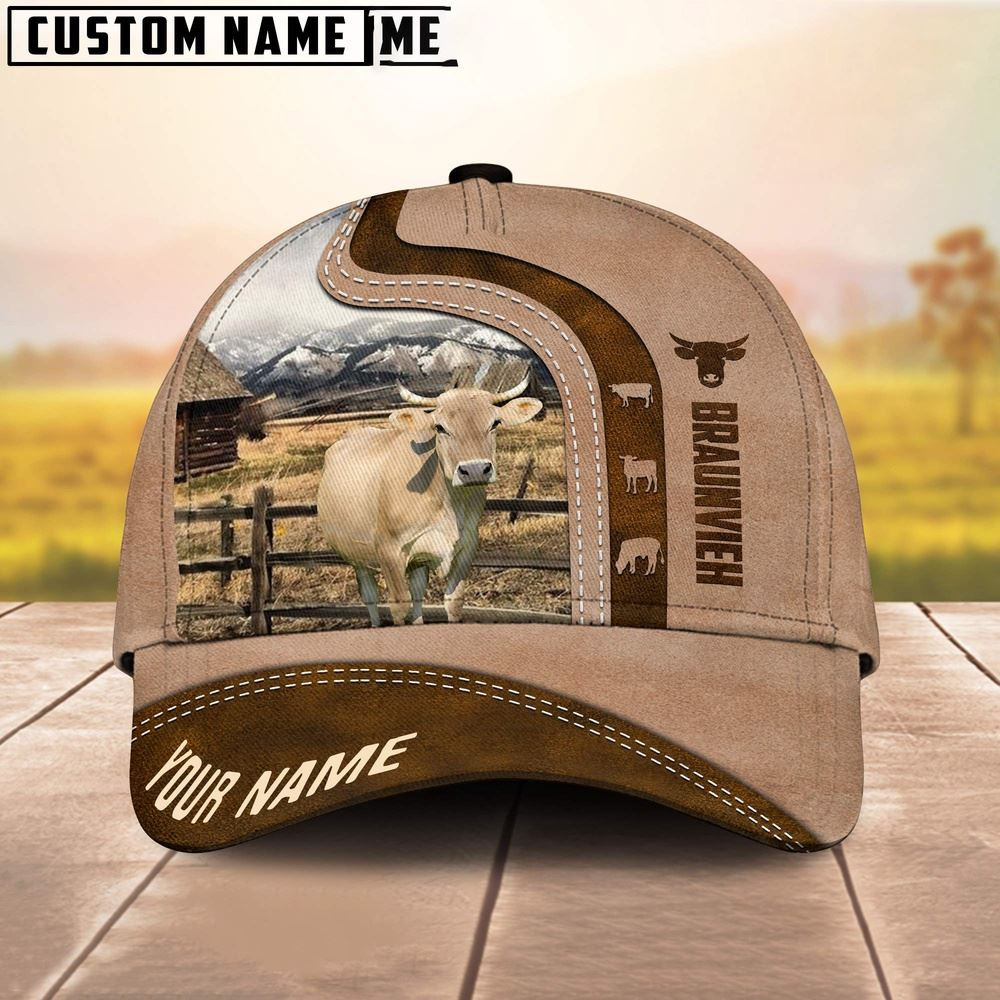 Custom Name Braunvieh Cattle Light Brown Cap Farm Cap Farmer Baseball Cap Gift For Farmer